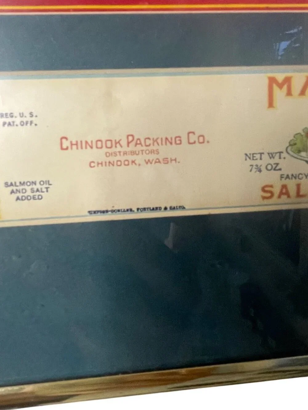Original Athlete Brand Vintage 1930s Salmon Label Framed Art Chinook Packing Co.
